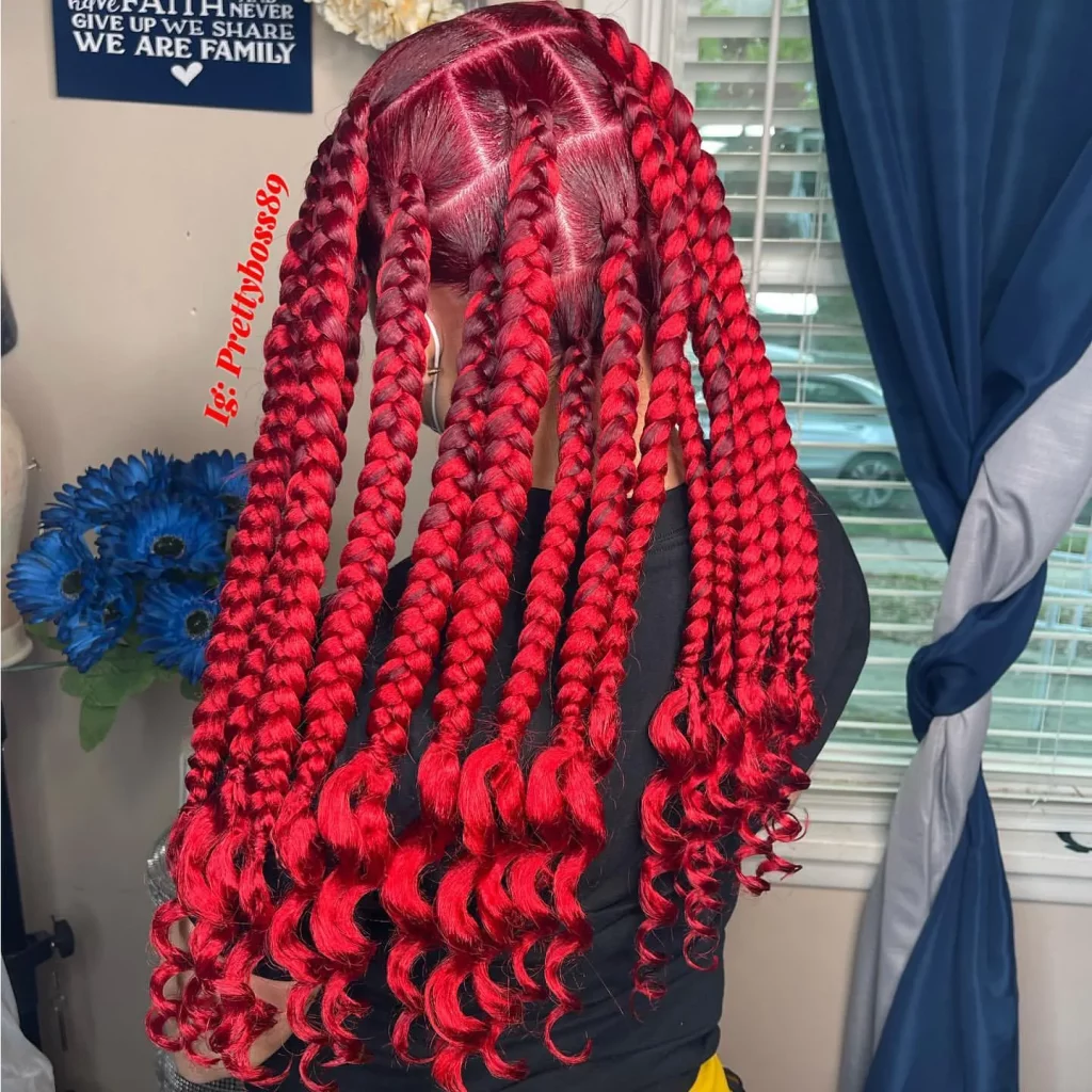 Red Knotless Braids With Curls
