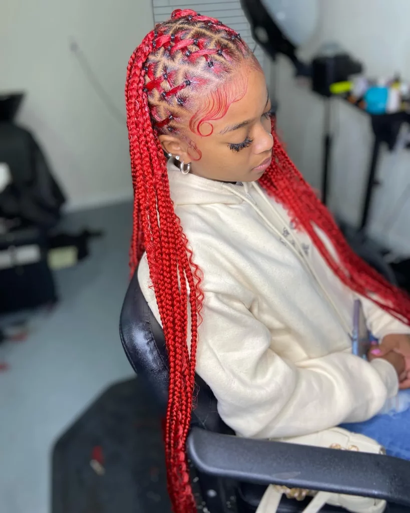 red criss cross knotless braids hairstyles