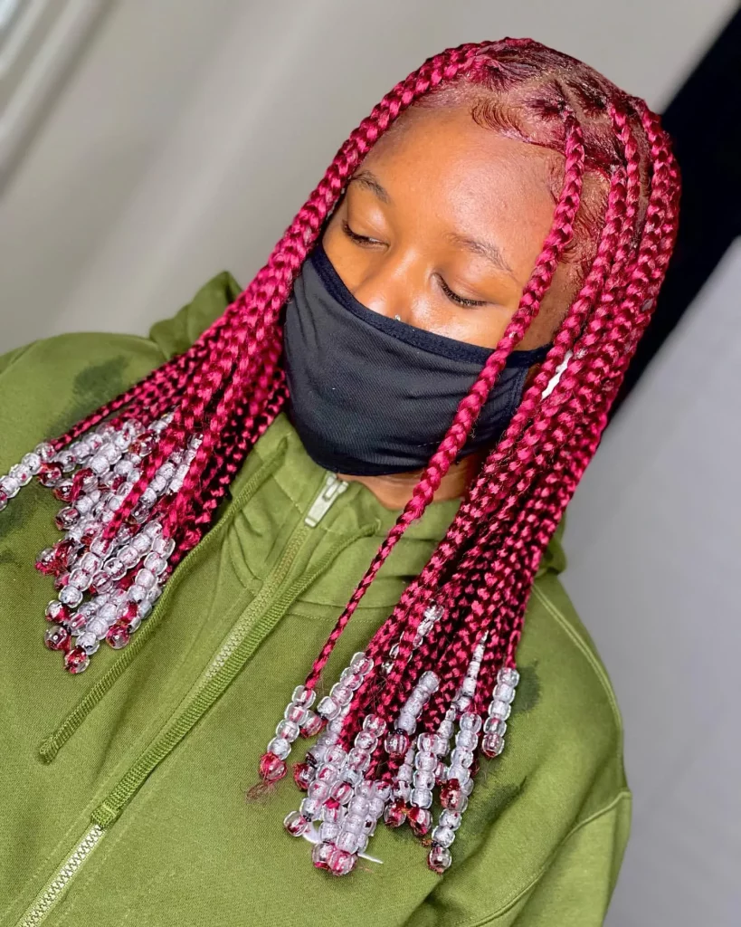 Red Knotless Braids Hairstyles With Beads