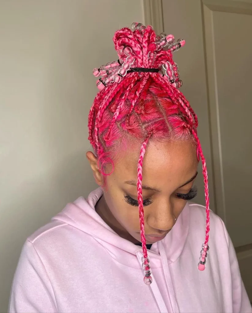 Short Pink Knotless Braids Hairstyles