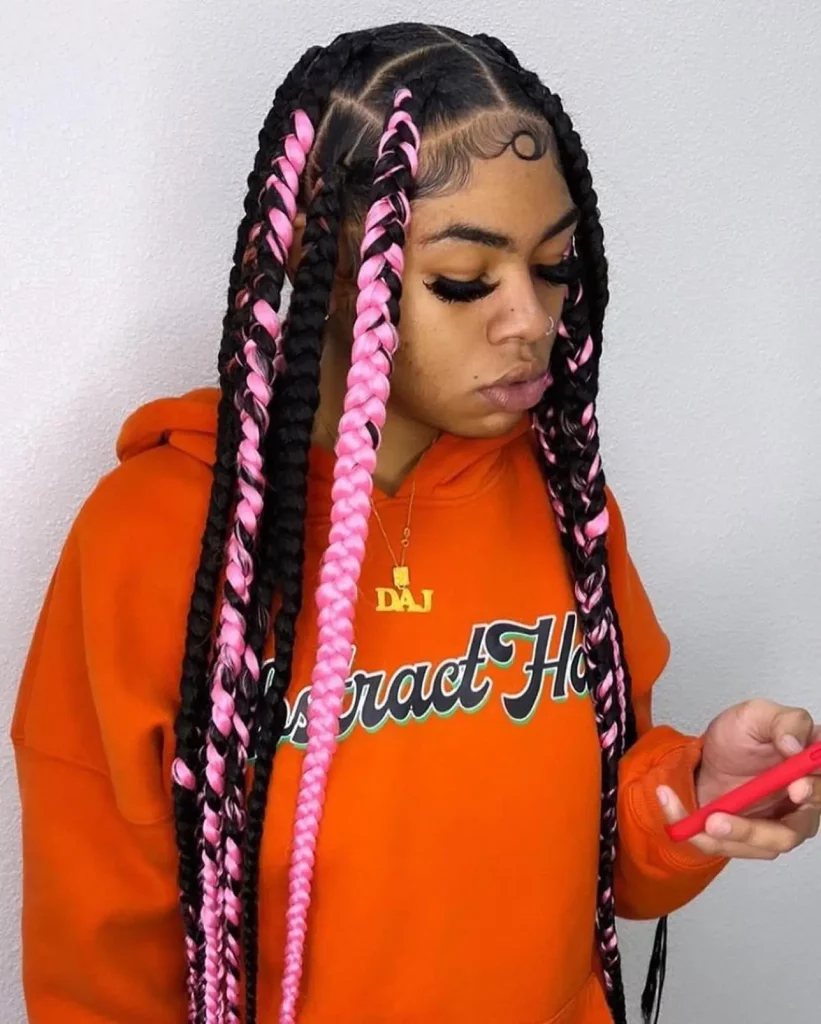 Jumbo Pink Knotless Braids Hairstyles.