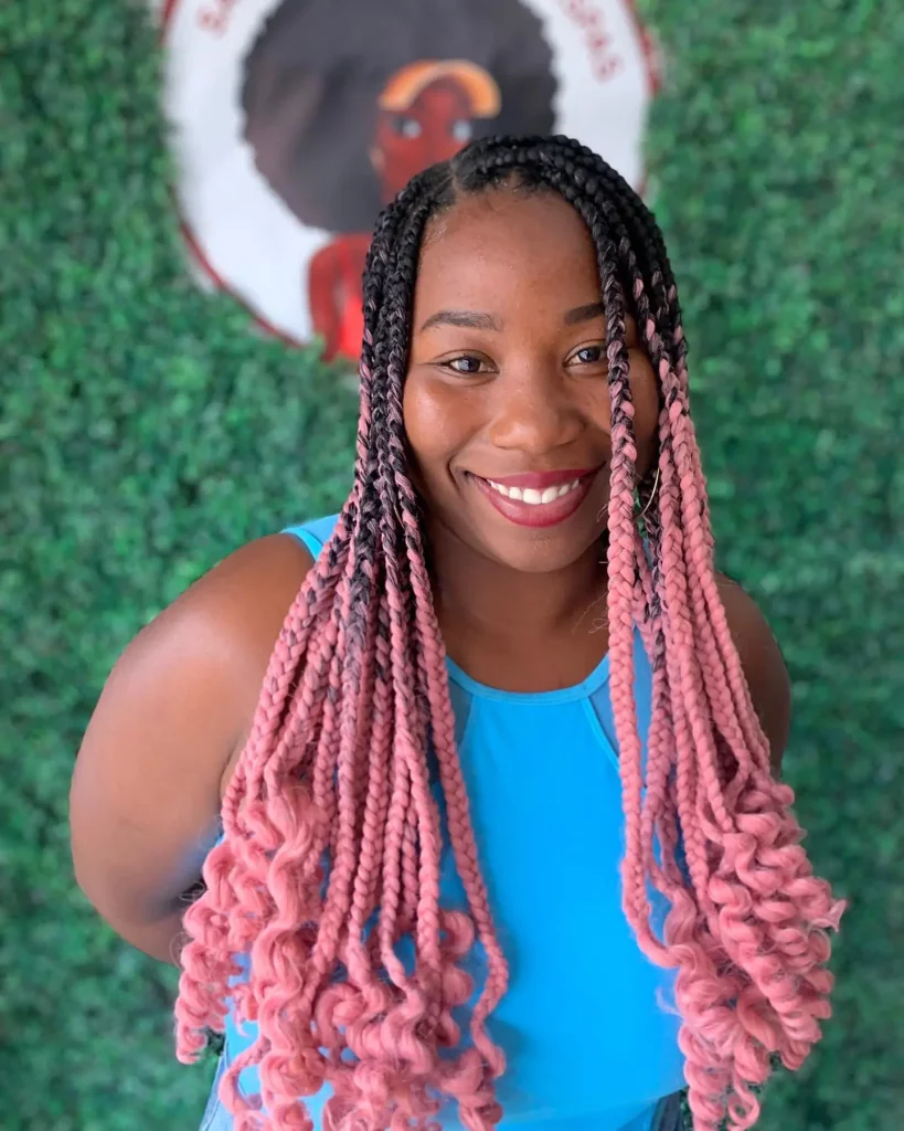 Pink Knotless Braids Hairstyles with Curls