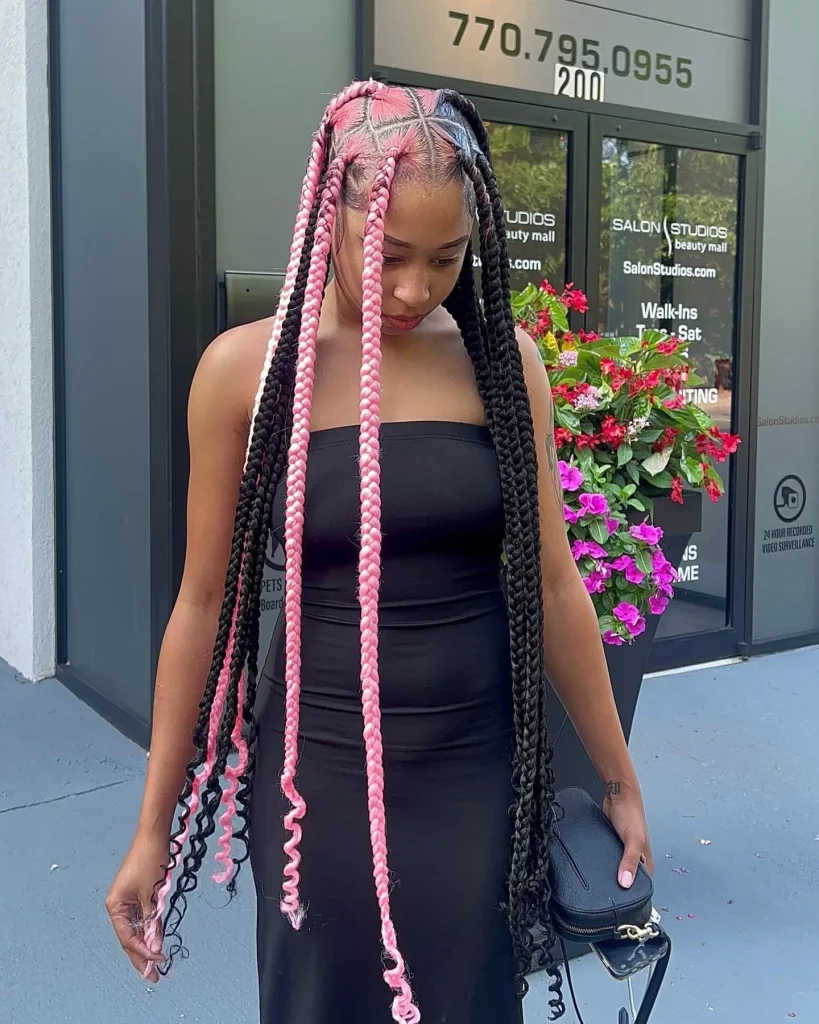 Pink and black knotless braids