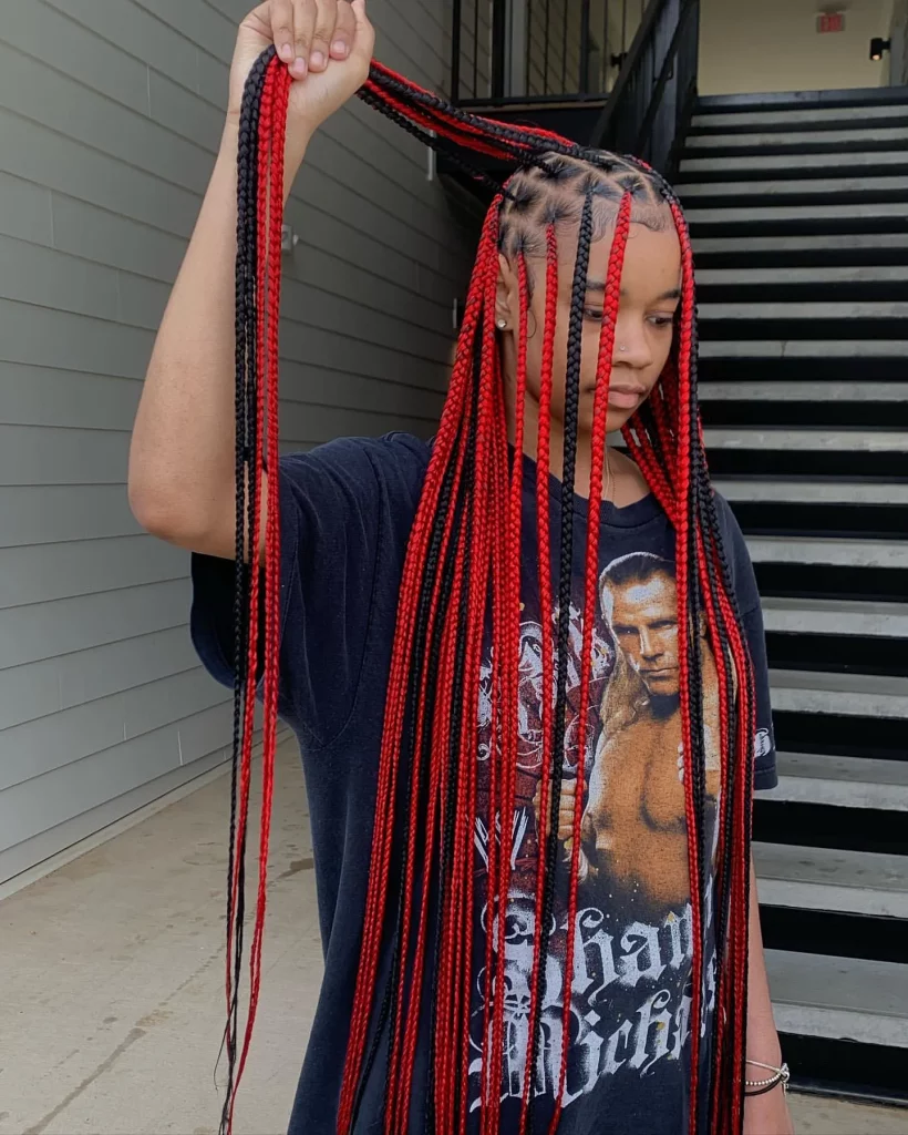 black and red knotless braids