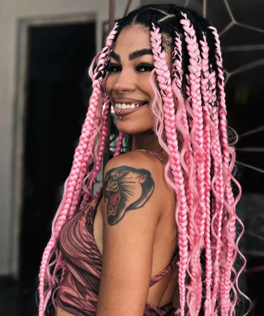 Pink Knotless Box Braids Hairstyles.