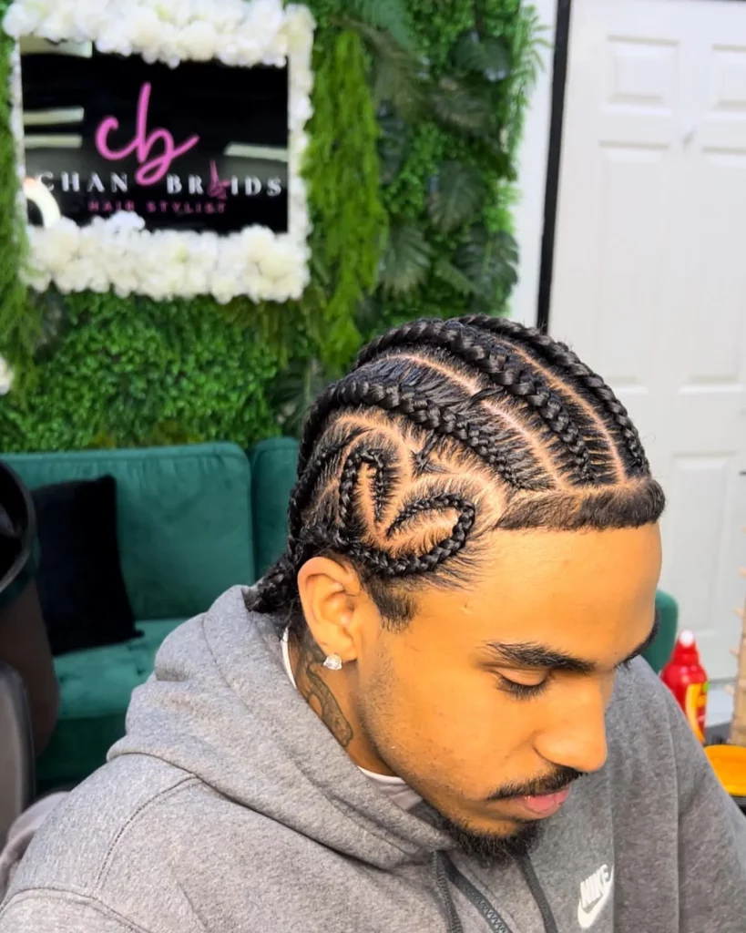 men stitch braids with heart 