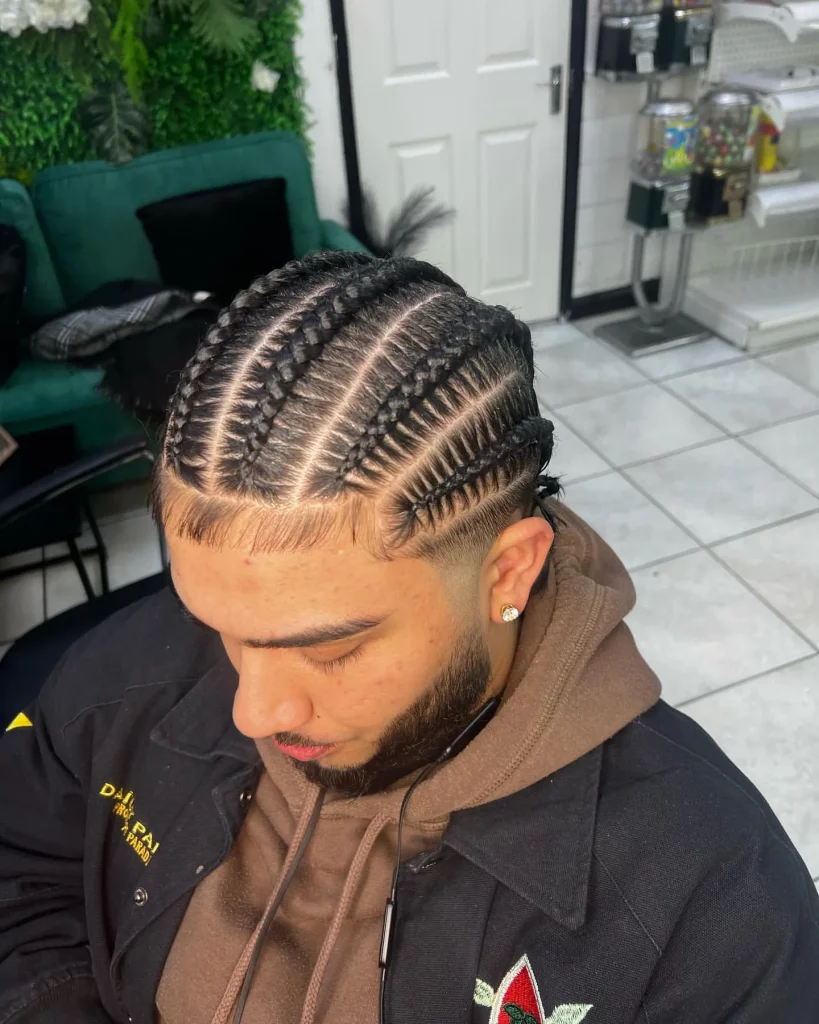 men stitch braids with short hair