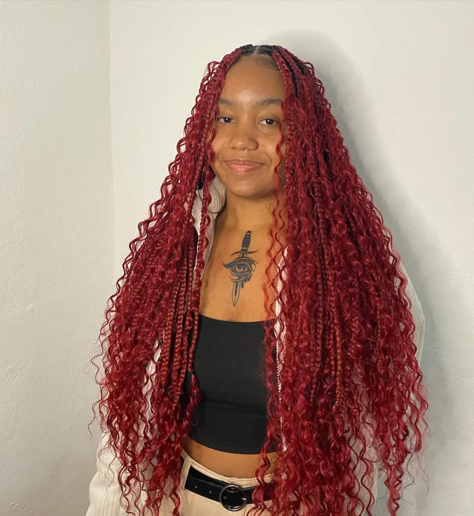 red boho knotless braids