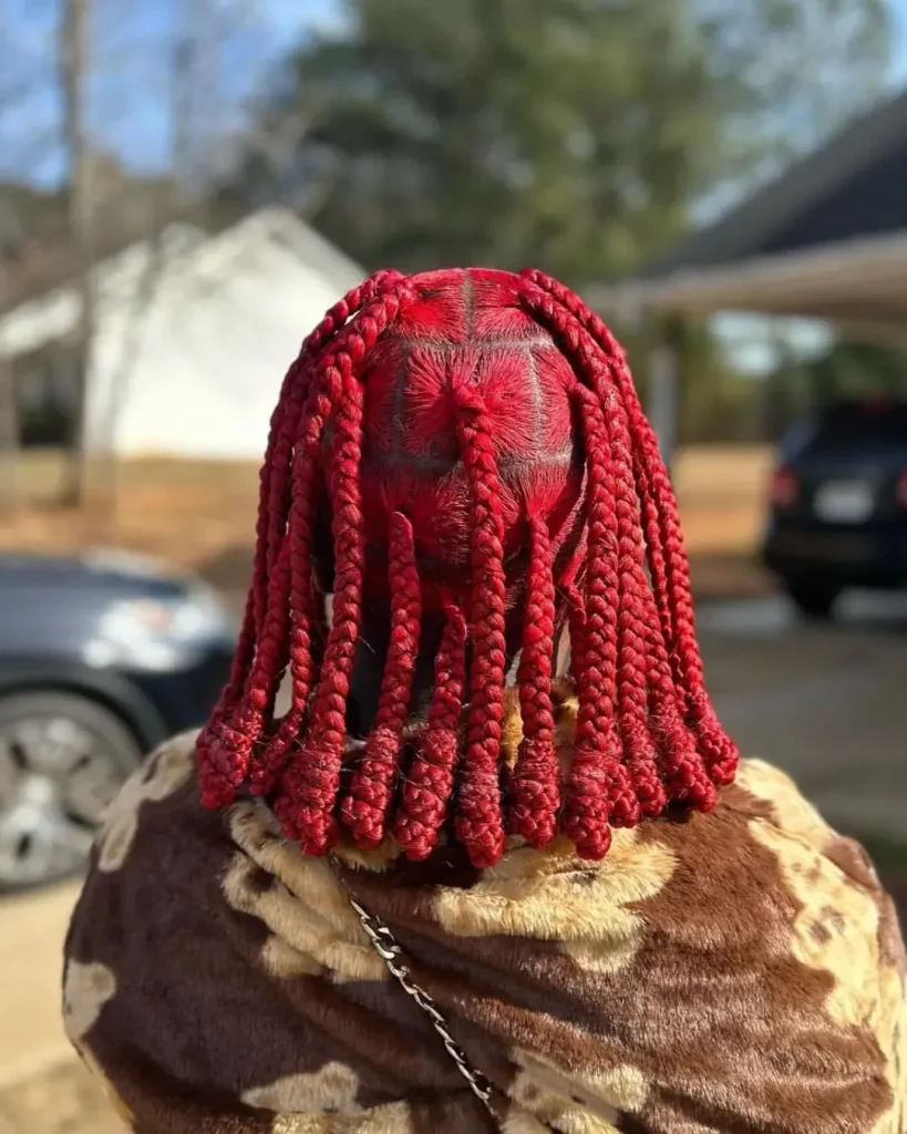 Red knotless box braids hairstyles